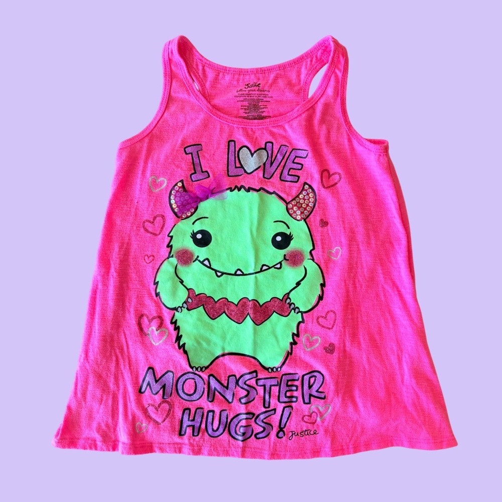 Y2K Justice Vintage Rare I Love Monster Hugs Tank Top Scene Emo #18